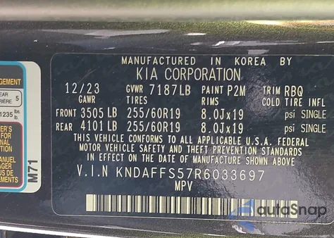 2024 Kia Ev9 Wind from USA, damaged, VIN KNDAFFS57R6033697